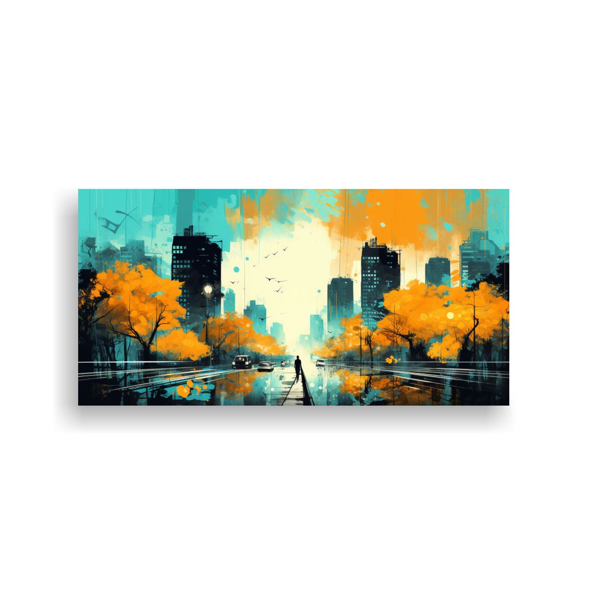 GENERICO - Pinturas Florales Modernas En Amarillo Y Turquesa 100x50 Cm