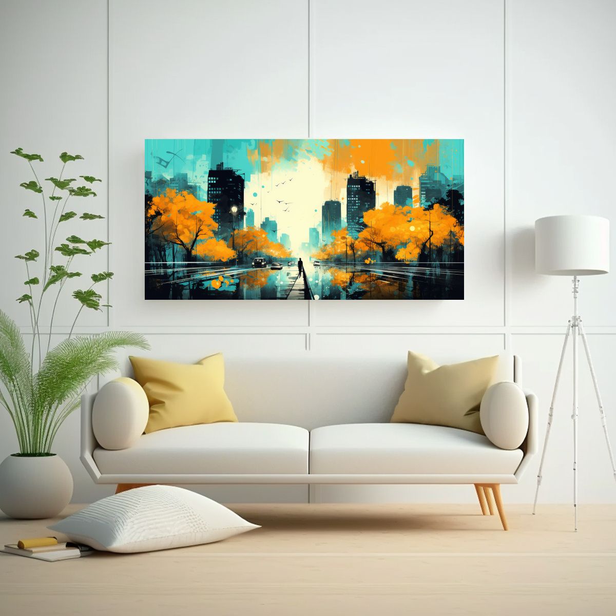 GENERICO - Pinturas Florales Modernas En Amarillo Y Turquesa 100x50 Cm