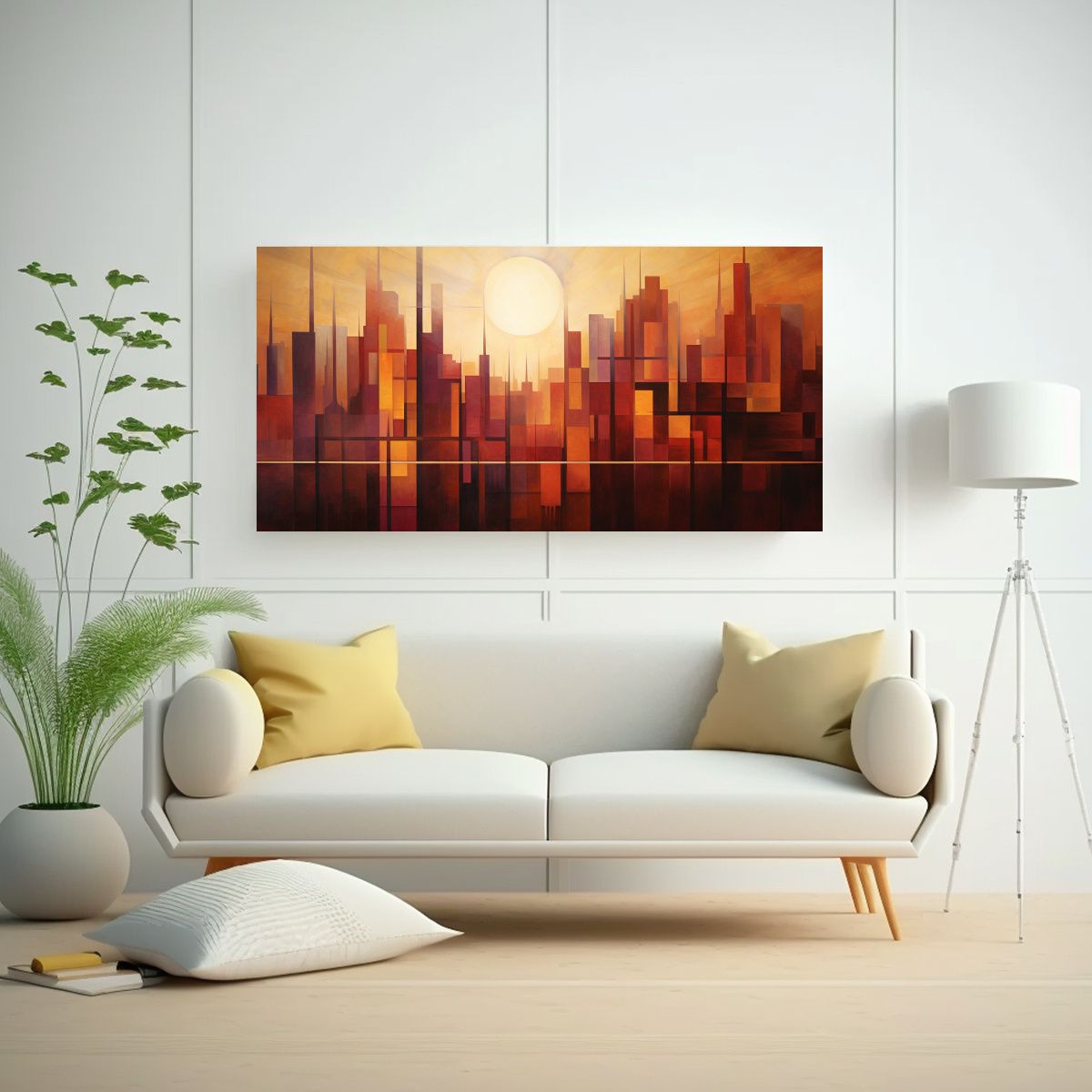 GENERICO - Pintura Abstracta De Ciudad Al Amanecer En Lienzo 60x30 Cm