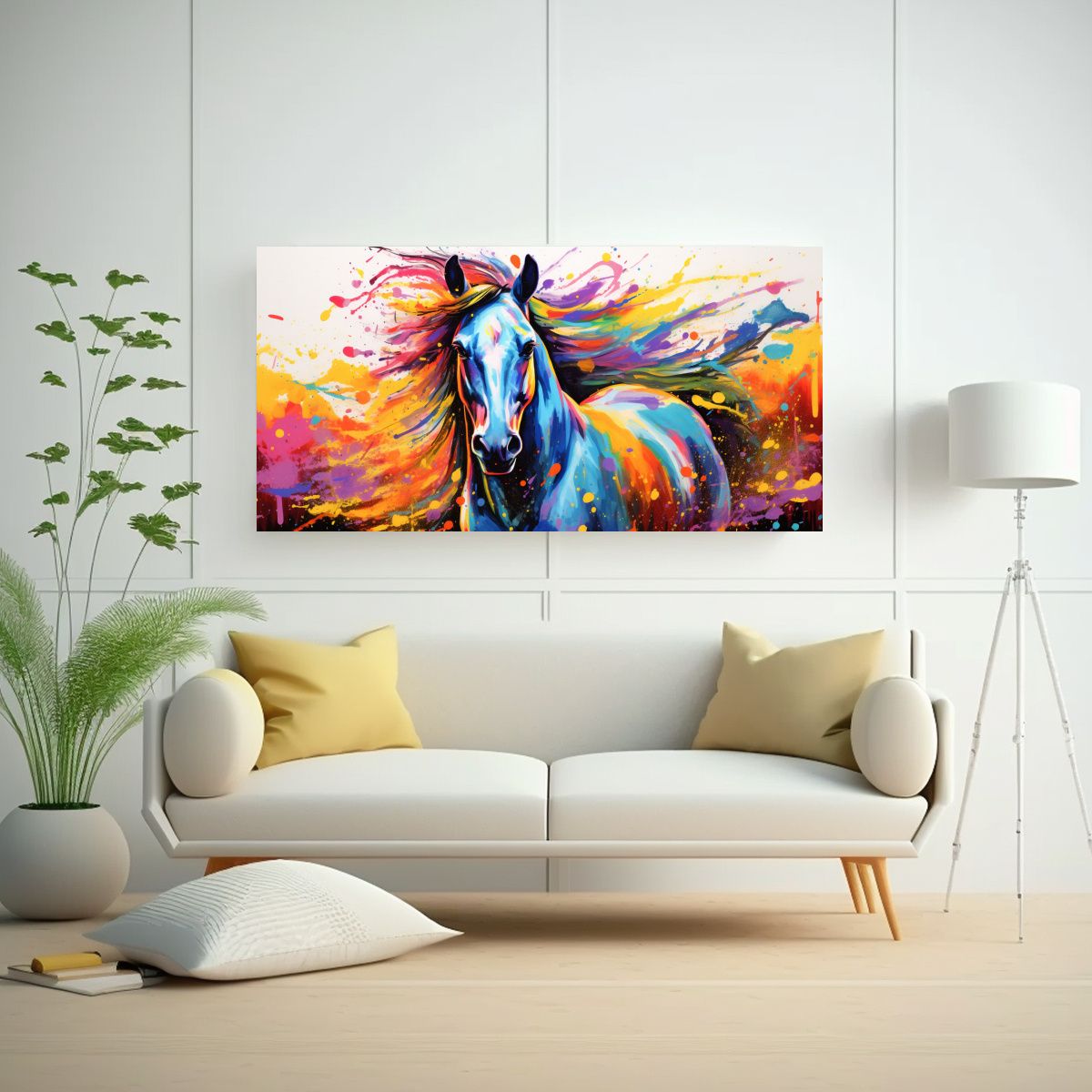 GENERICO - Cuadro Tela Abstracto Caballo En Colores 80x40 Cm