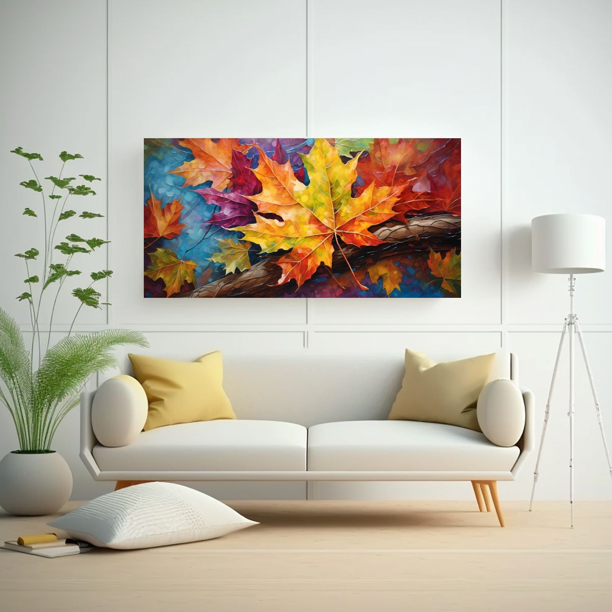 GENERICO - Pintura Abstracta Detallada De Hojas De Arce En 60x30 Cm