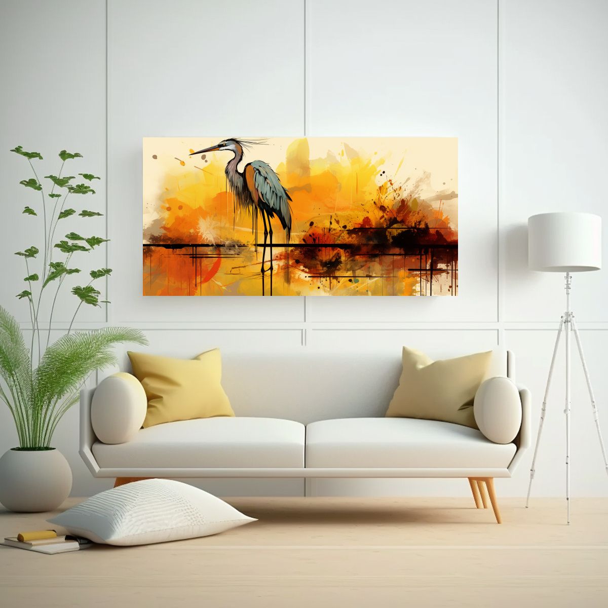 GENERICO - Cuadro Moderno De Expresión Garza En Colores 60x30 Cm