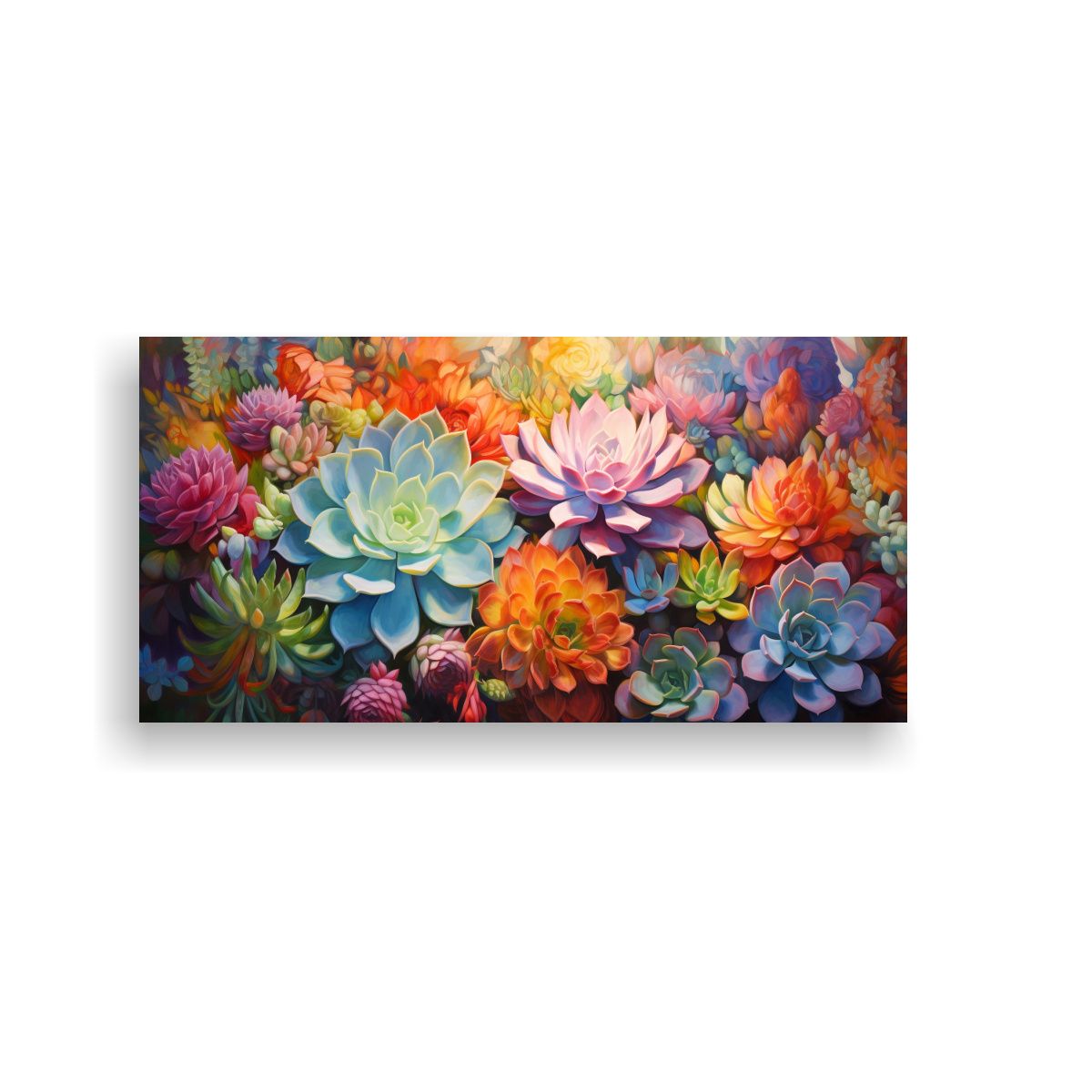 GENERICO - Pintura Abstracta De Suculentas Y Flores En Tela 60x30 Cm