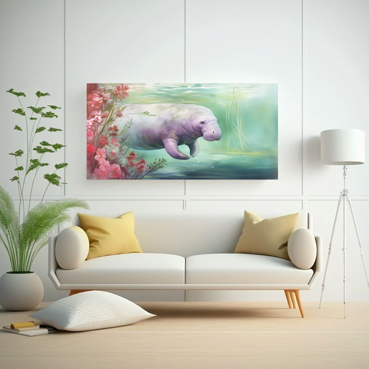 GENERICO - Cuadro Acuarela Colorida Manatíes Estilo Pintura 100x50 Cm
