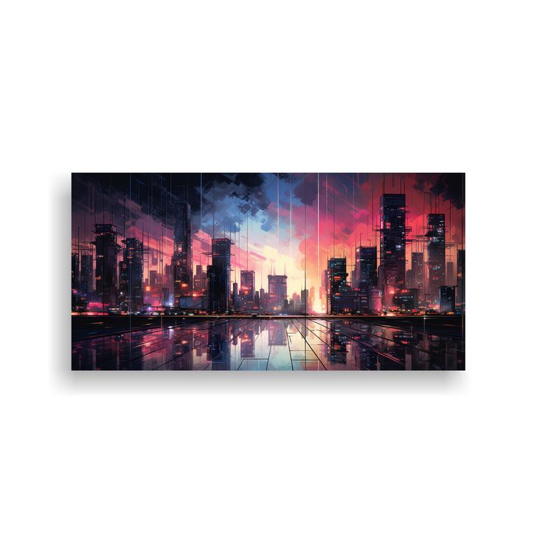 GENERICO - Cuadro Abstracto Intenso De La Ciudad Con Luces 80x40 Cm
