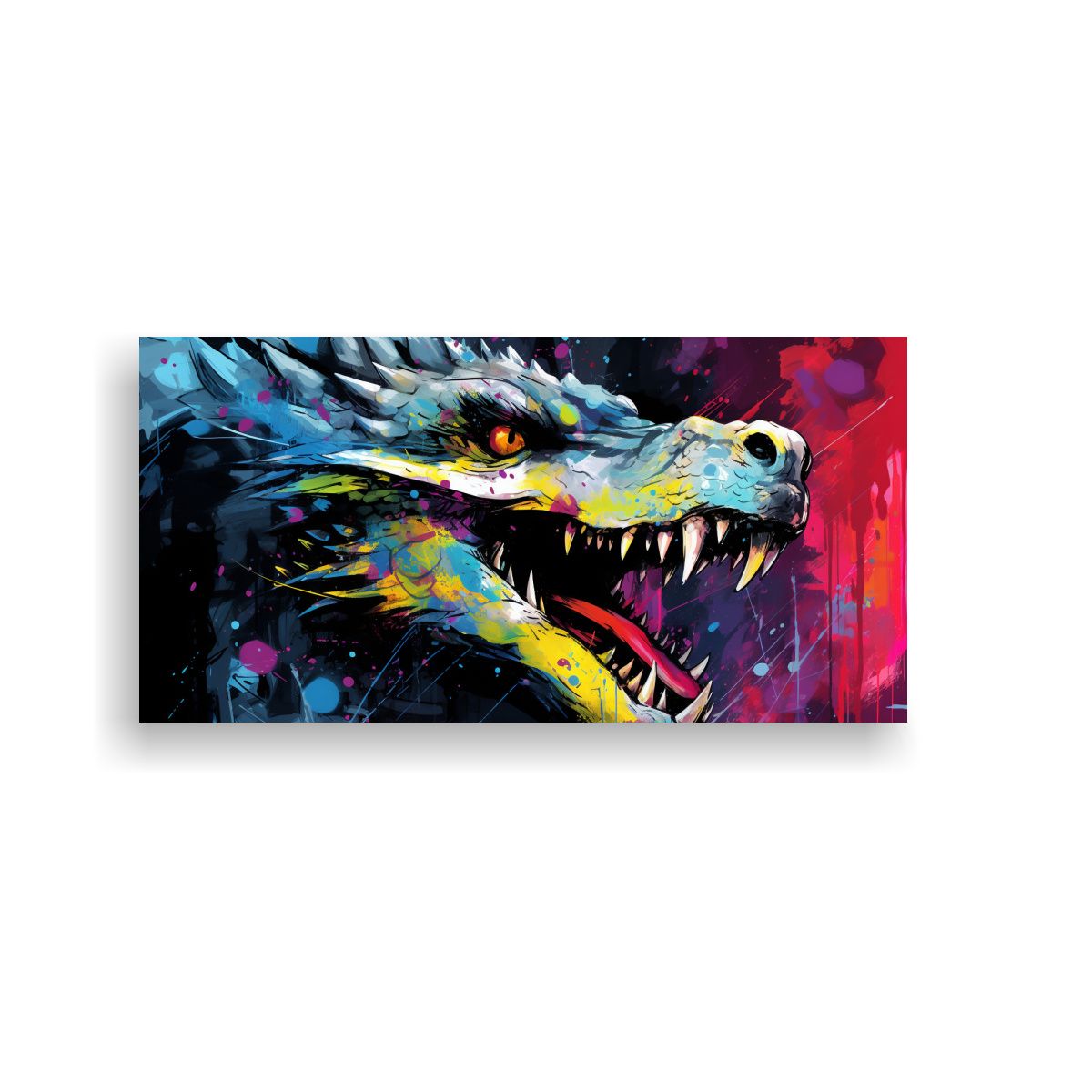 GENERICO - Cuadro Patron Dragon En Colores Vibrantes Y Negro 60x30 Cm