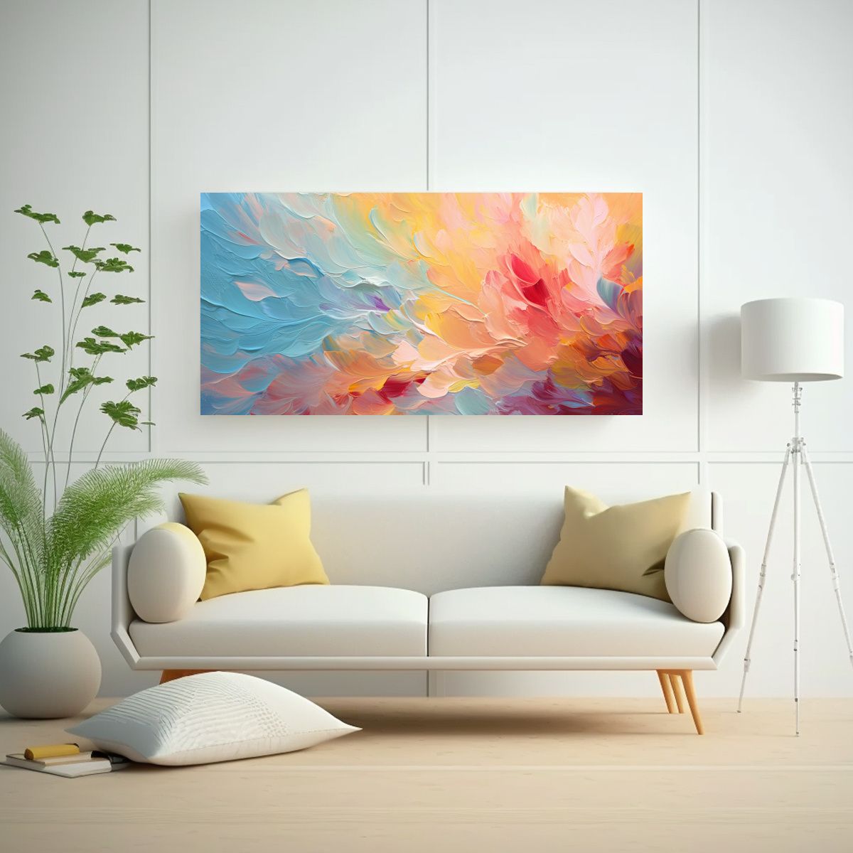 GENERICO - Pintura Floral Abstracta En Tela Rojo Amarillo 60x30 Cm