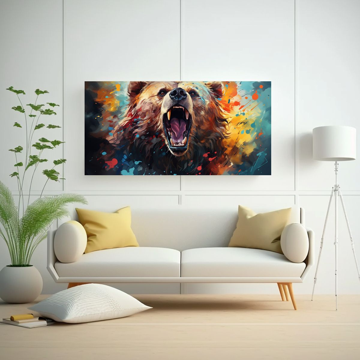 GENERICO - Cuadro Vida Grizzly Oso Acuarela Colorida Estilo 60x30 Cm