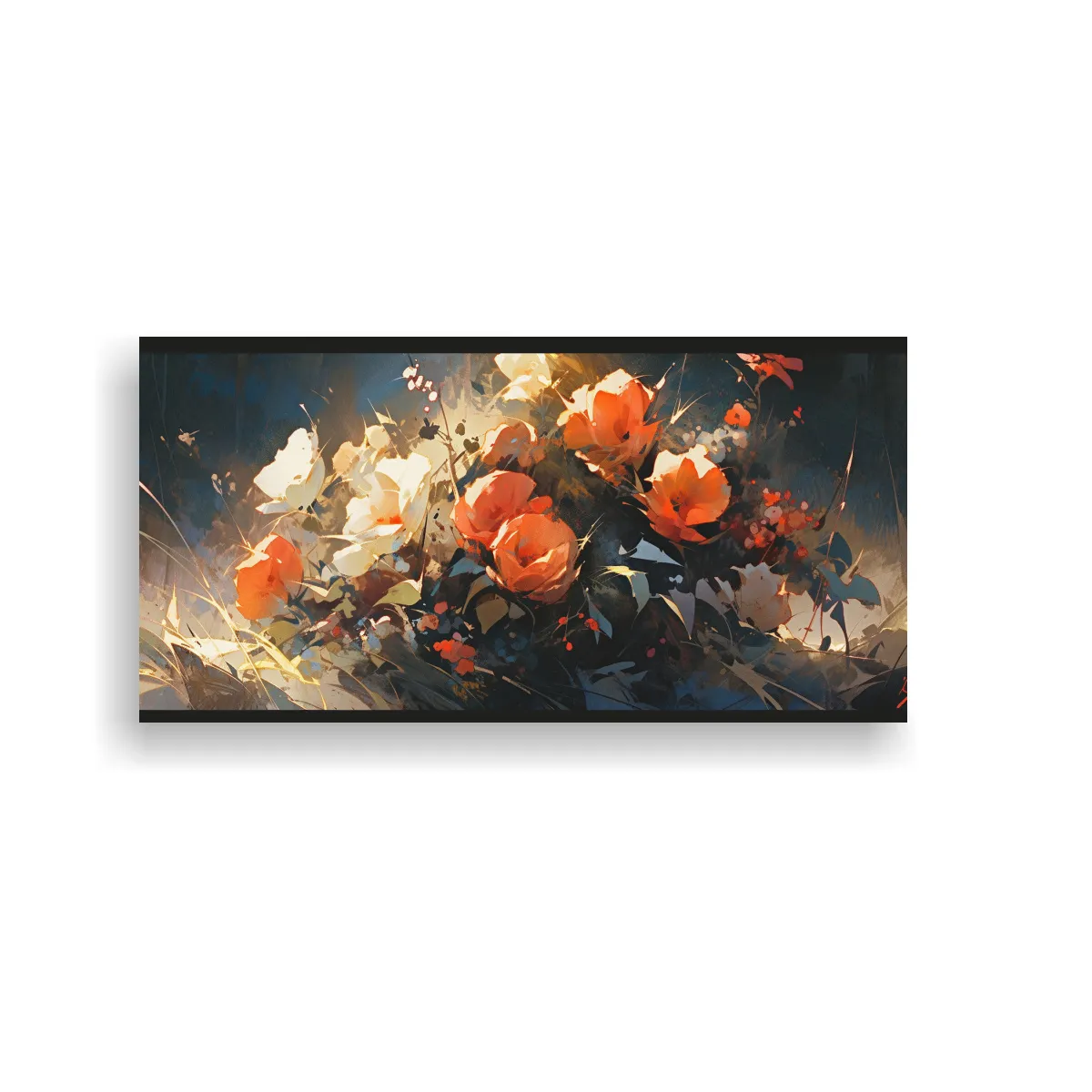 GENERICO - Cuadro De Flores En Tonos Dorados Y Negros 100x50 Cm