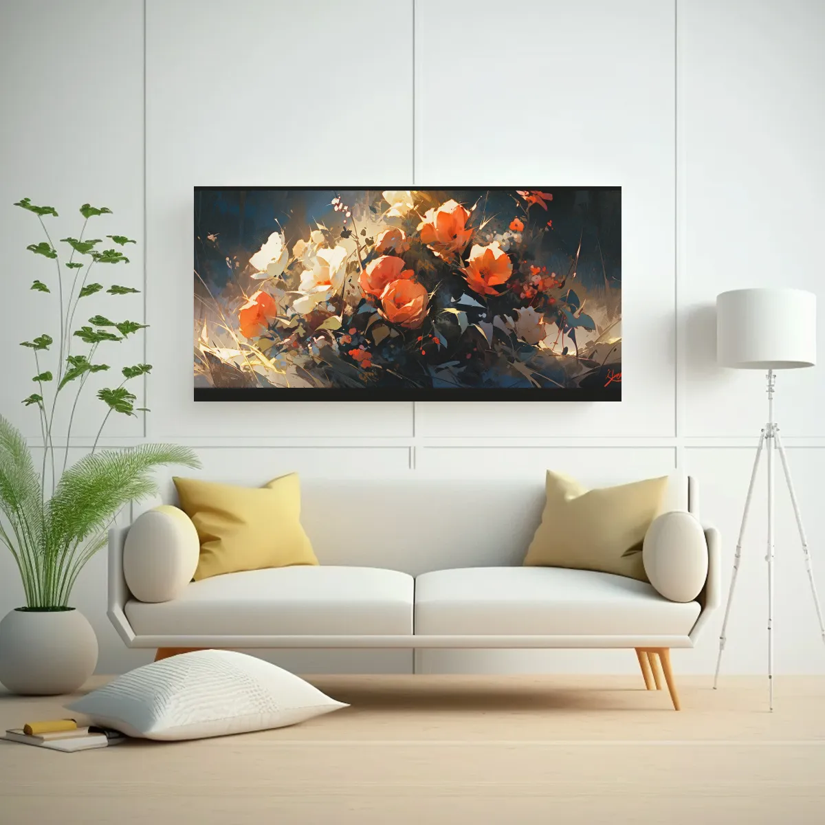 GENERICO - Cuadro De Flores En Tonos Dorados Y Negros 100x50 Cm