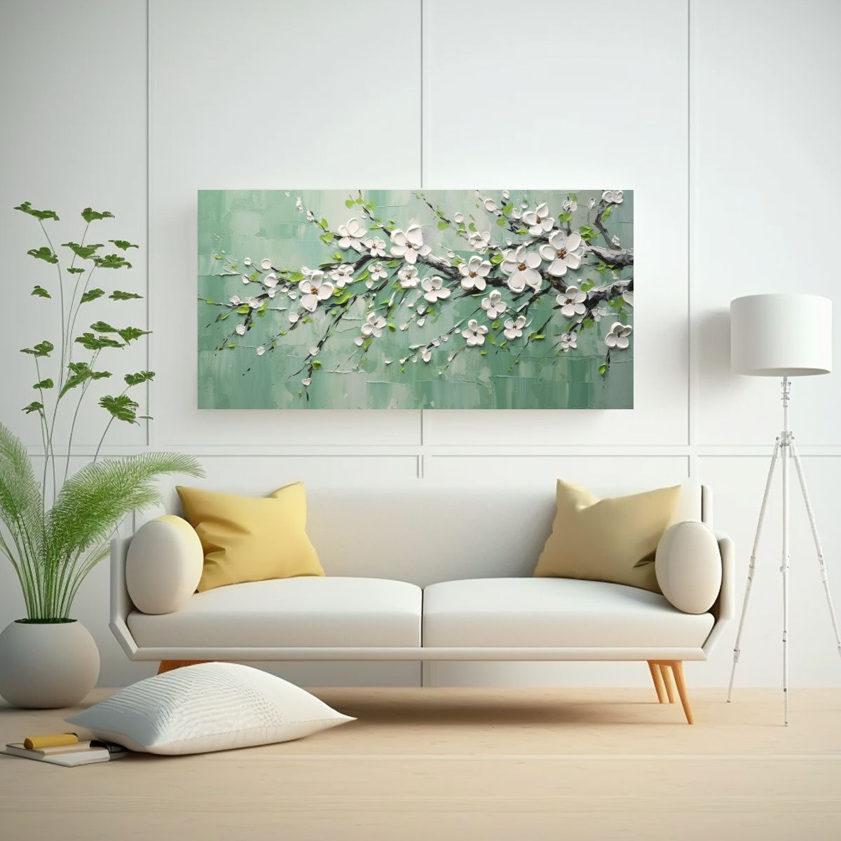 GENERICO - Pintura En Lienzo De Flores De Cerezo Verde 60x30 Cm