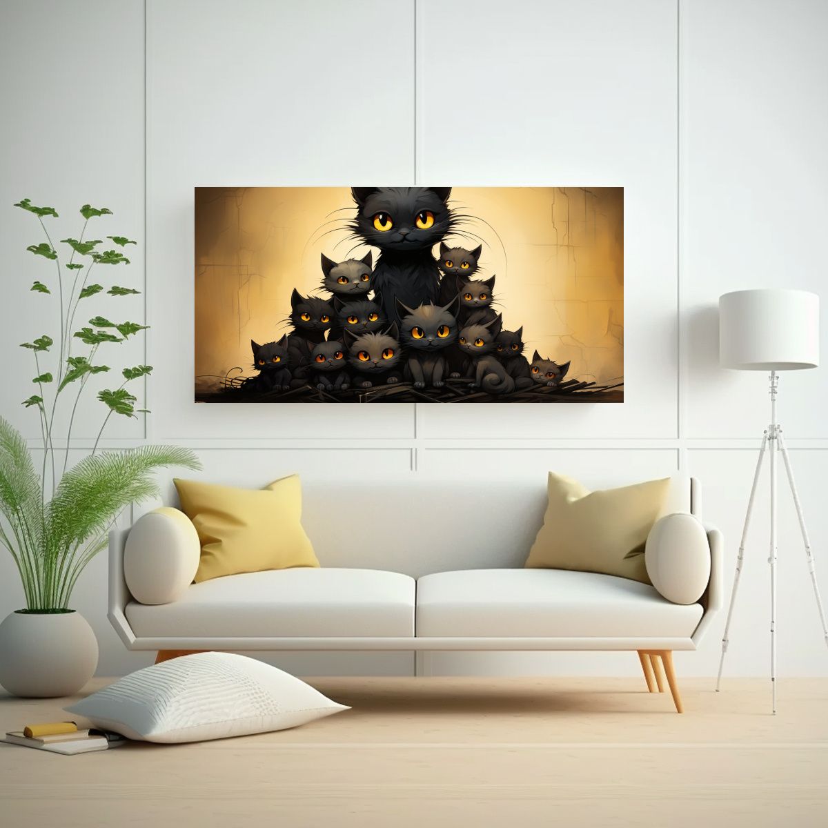 GENERICO - Lienzo De Tela Con Pila De Gatos Negros Sobre 100x50 Cm