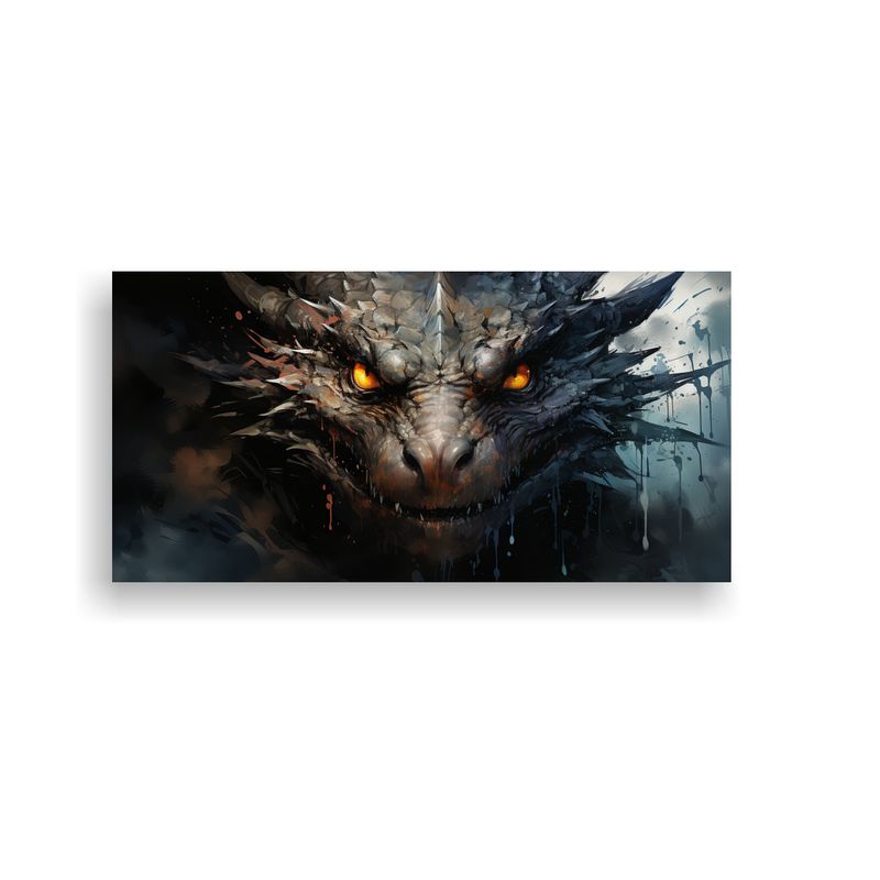 GENERICO - Pintura En Bastidor Dragon Negro Atmosfera 60x30 Cm