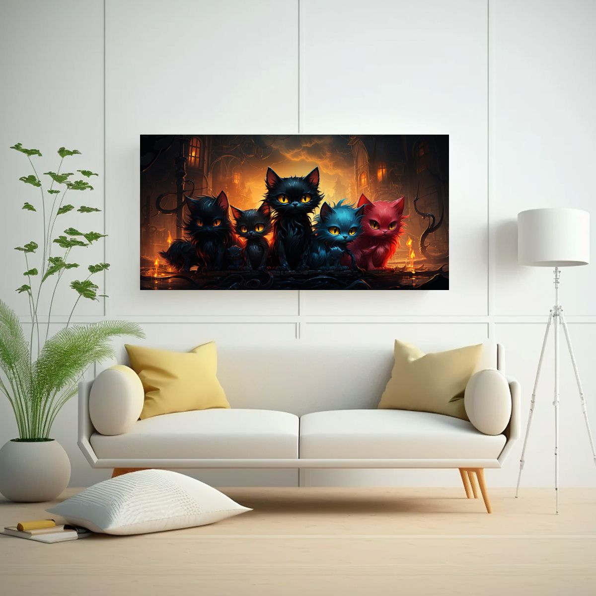 GENERICO - Lienzo De Tela Comedor Monstruos Gatitos Malvados 60x30 Cm