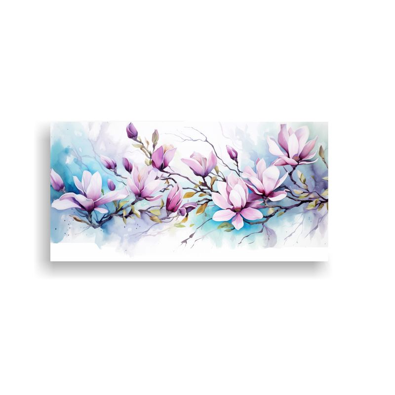 GENERICO - Cuadro De Magnolias En Colores Morado Y Turquesa 80x40 Cm