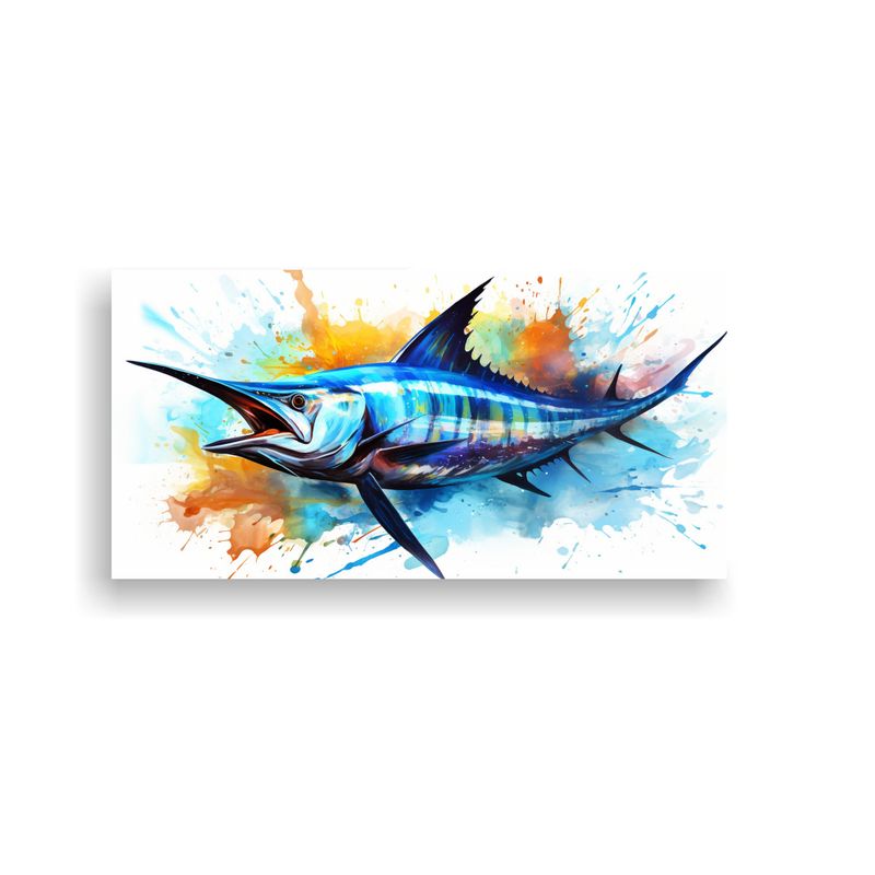 GENERICO - Cuadro En Bastidor Marlin Azul Acuarelas 80x40 Cm
