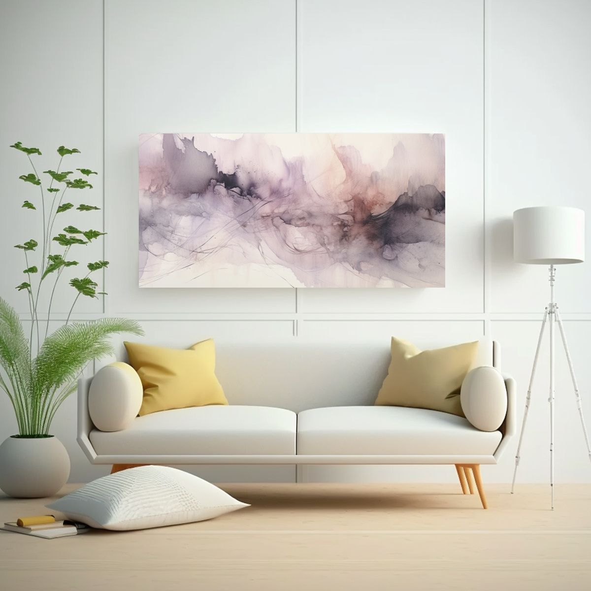 GENERICO - Lienzo Acuarela Gris Y Malva Con Textura 100x50 Cm