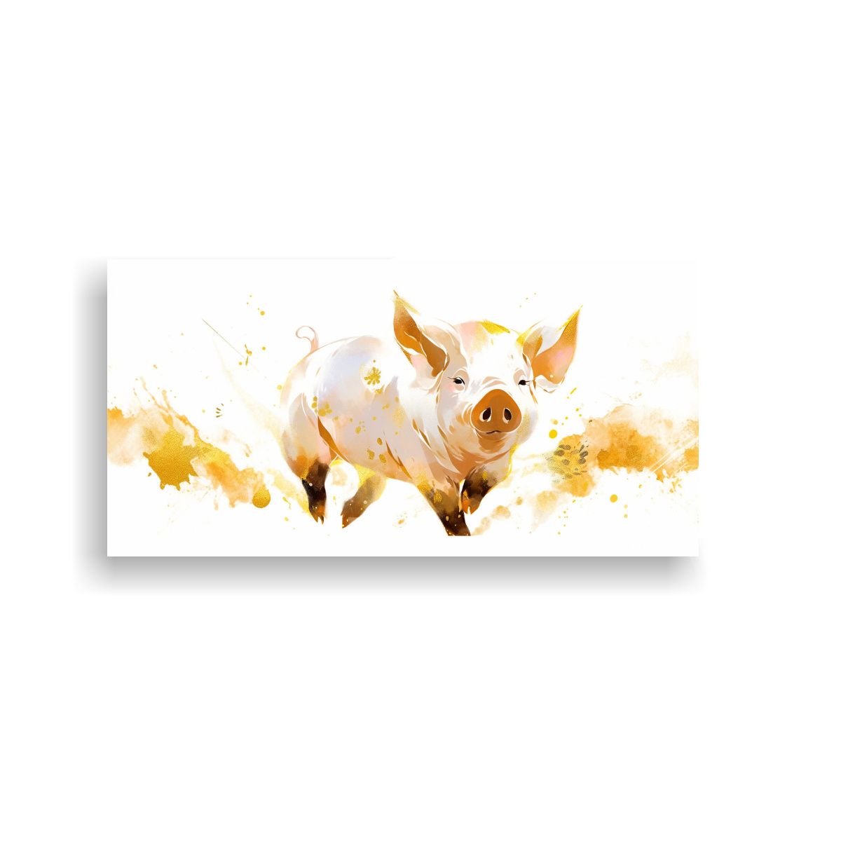 GENERICO - Cuadro Líneas Finas Pigs In White Y Gold Neo Pop 60x30 Cm