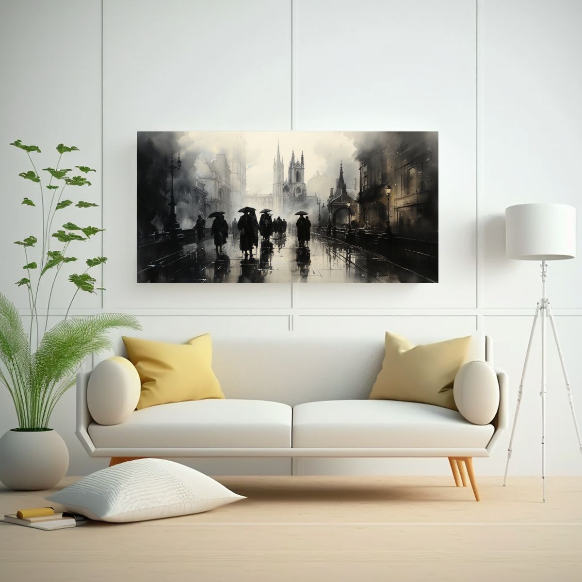 GENERICO - Pintura Decorativa Gente Caminando En Una Ciudad 60x30 Cm