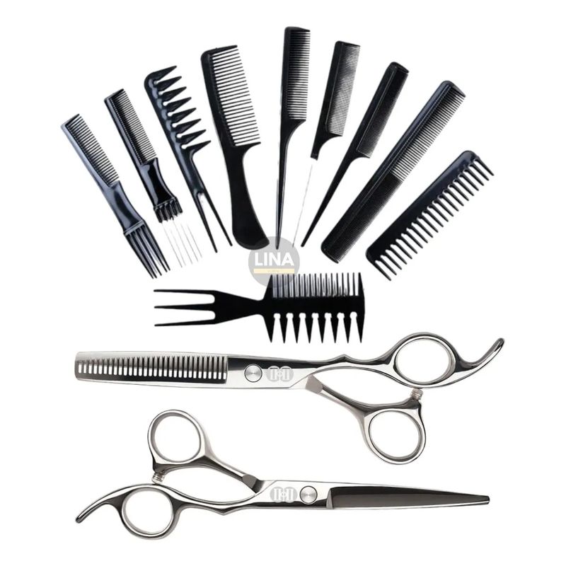 GENERICO - Set Tijeras Cortar Pelo Entresacadora + Filo Navaja 10 Peine