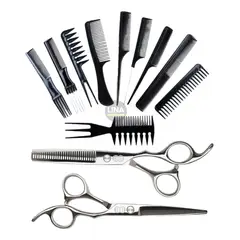 GENERICO - Set Tijeras Cortar Pelo Entresacadora + Filo Navaja 10 Peine