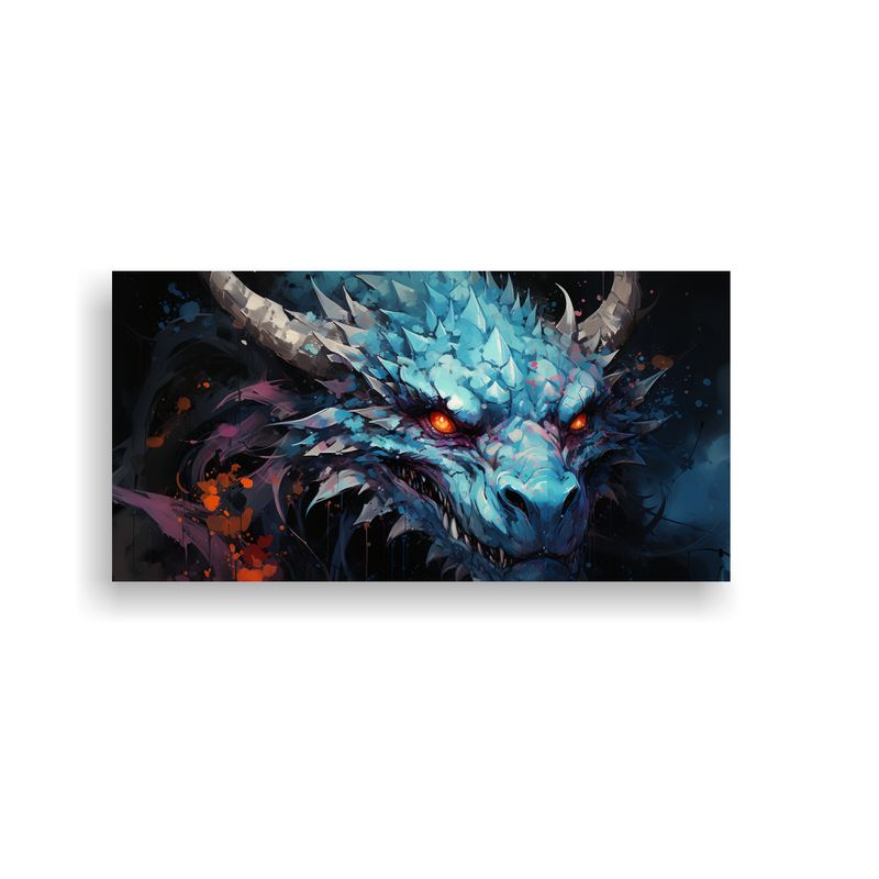 GENERICO - Dragón En Negro Y Azul Atmósfera Neonoir En 100x50 Cm