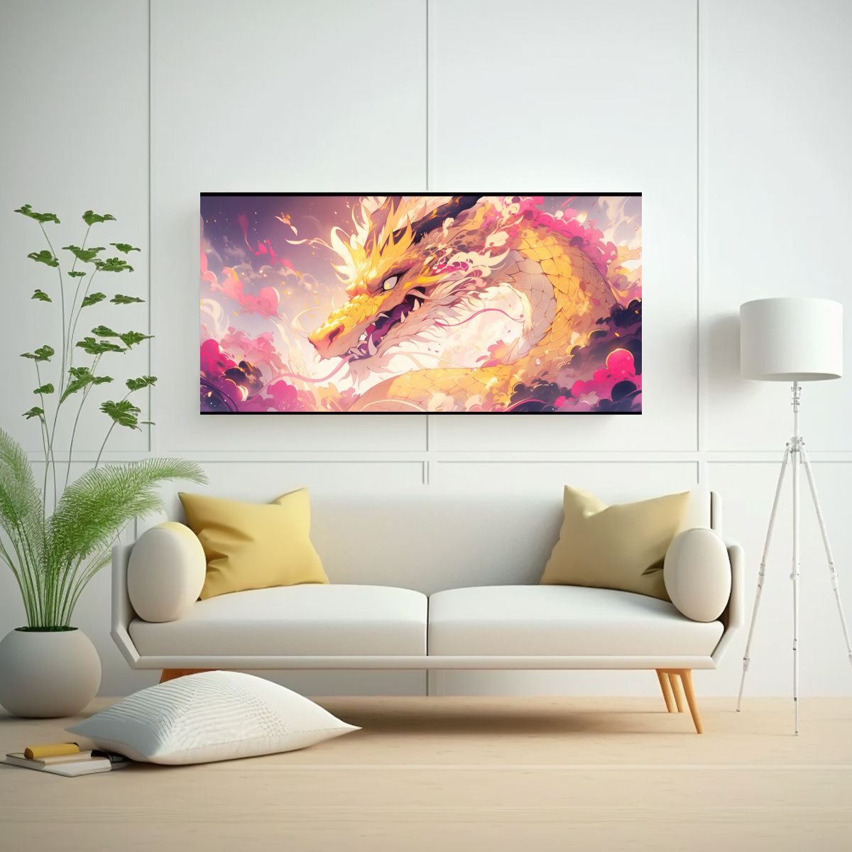 GENERICO - Pintura Detalle Dragon En Amarillo Y Rosa 80x40 Cm