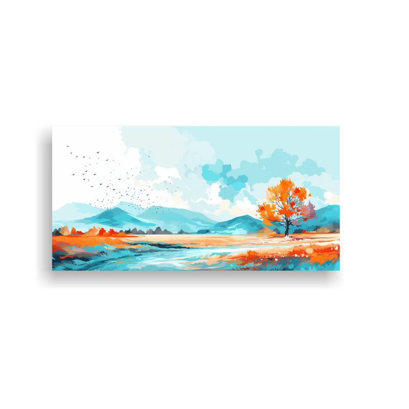 GENERICO - Paisaje Otoñal Con Colores Turquesa En Cuadro 60x30 Cm