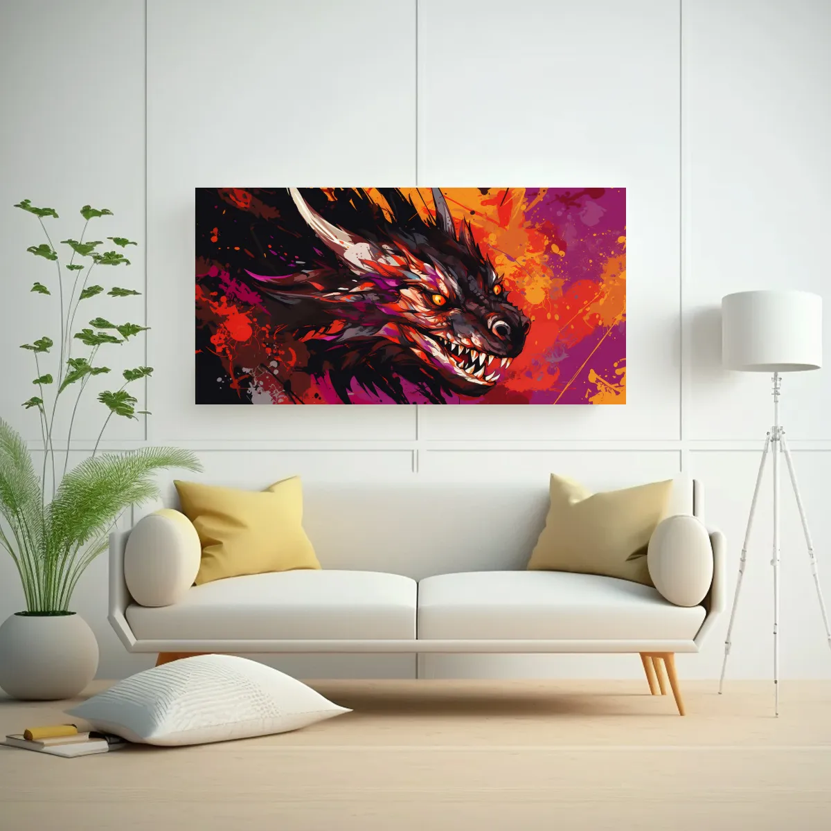 GENERICO - Cuadro Acuarela Impactante Dragón En Colores 60x30 Cm