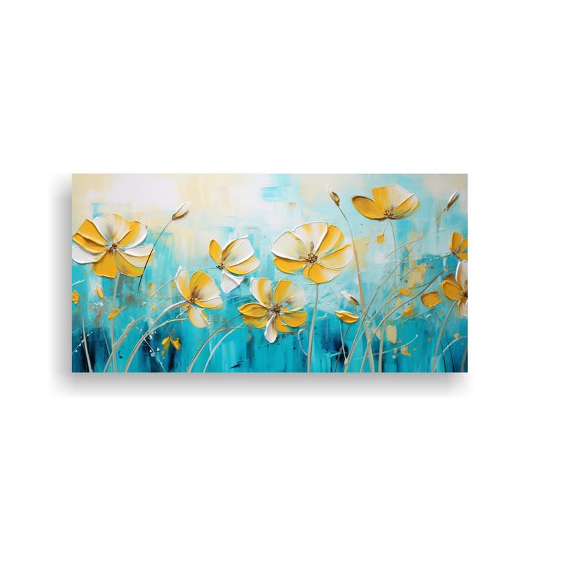 GENERICO - Pintura En Lienzo De Flores Amarillas Y Cian En 100x50 Cm