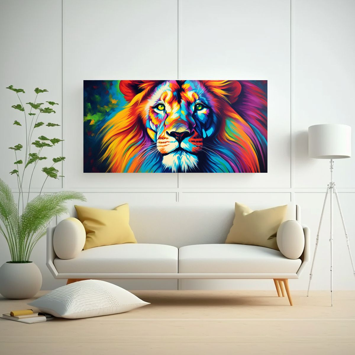 GENERICO - Cuadro León Estilo Pintura Al Estilo Óleo 60x30 Cm