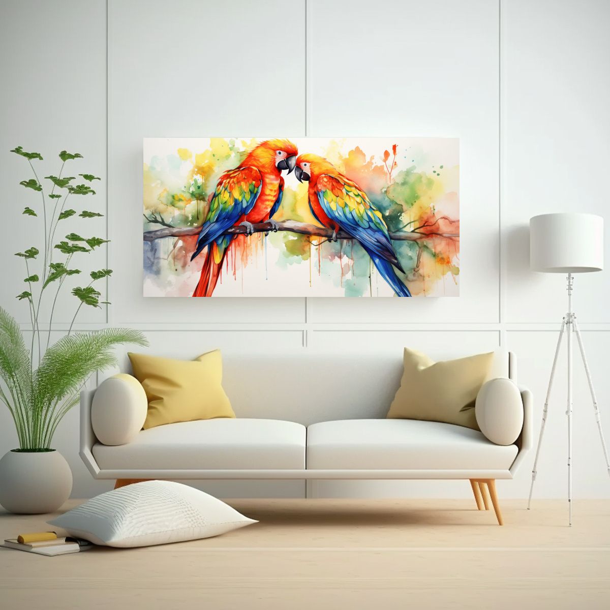 GENERICO - Pintura Estilo Acuarela De Loros De Safari En 100x50 Cm