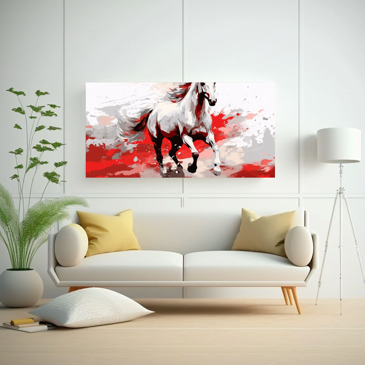 GENERICO - Cuadro De Caballo Cuarto De Milla Blanco Y Rojo 80x40 Cm