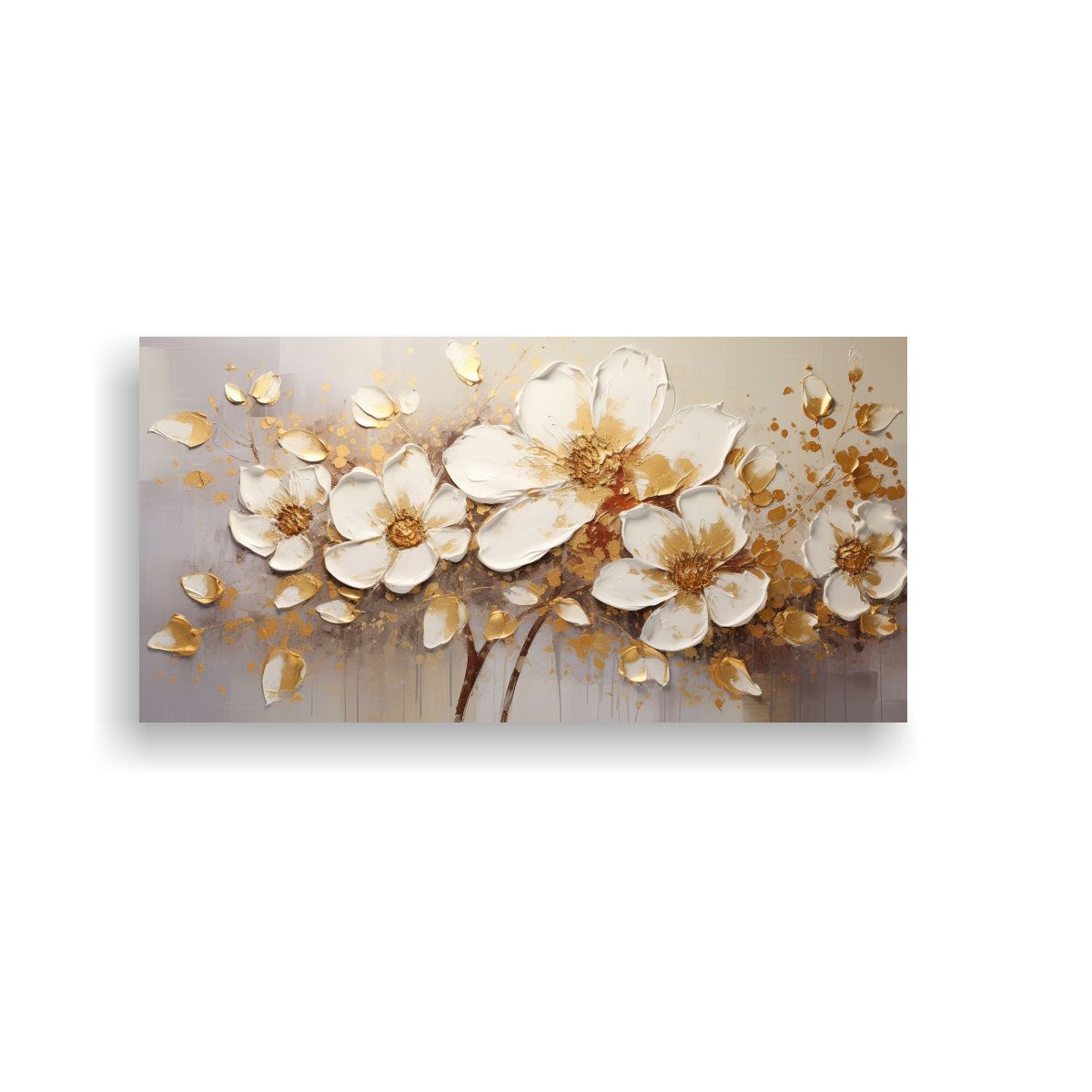 GENERICO - Pintura En Lienzo De Flores En Colores Dorados Al 80x40 Cm