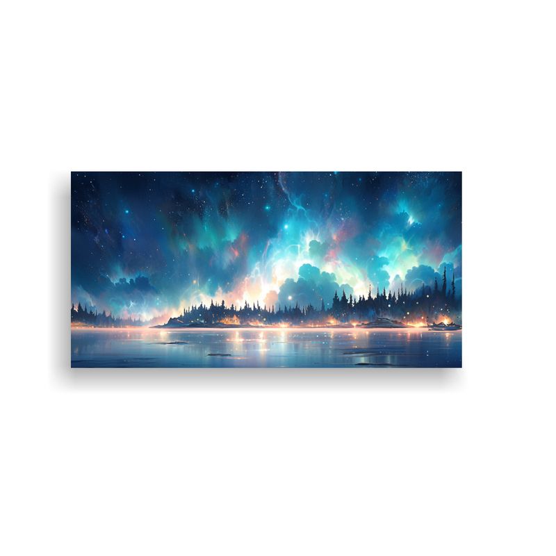 GENERICO - Pintura Abstracta De Aurora Boreal Con Tonos 80x40 Cm
