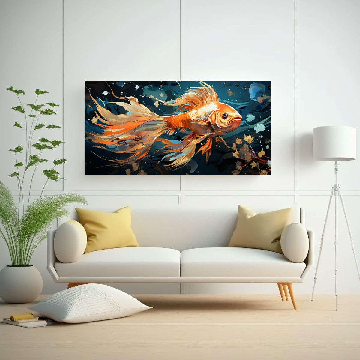 GENERICO - Cuadro Vanguardia Betta Fish En Colores Ámbar Y 100x50 Cm