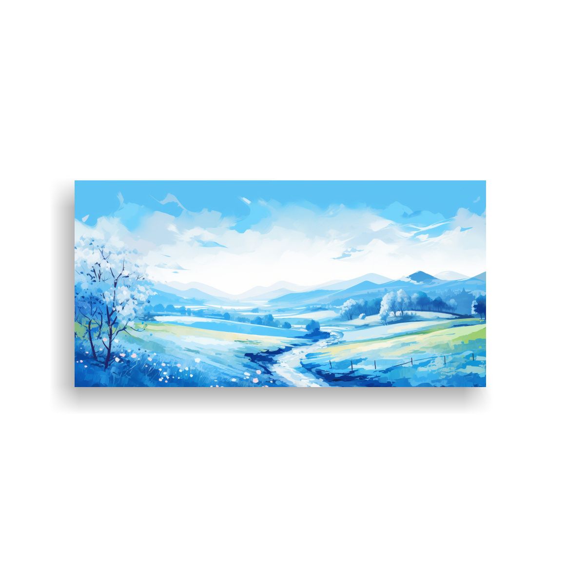 GENERICO - Paisaje Primaveral Con Colores Azules En Arte Pop 100x50 Cm