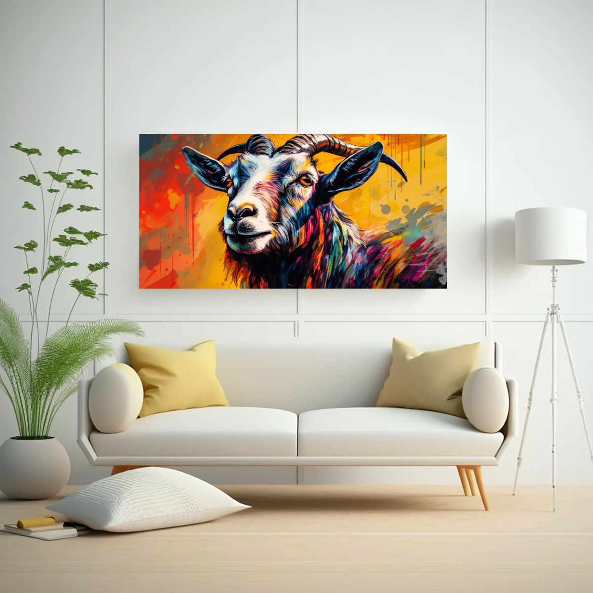 GENERICO - Pintura Al Estilo óleo Colorida De Una Cabra En 100x50 Cm