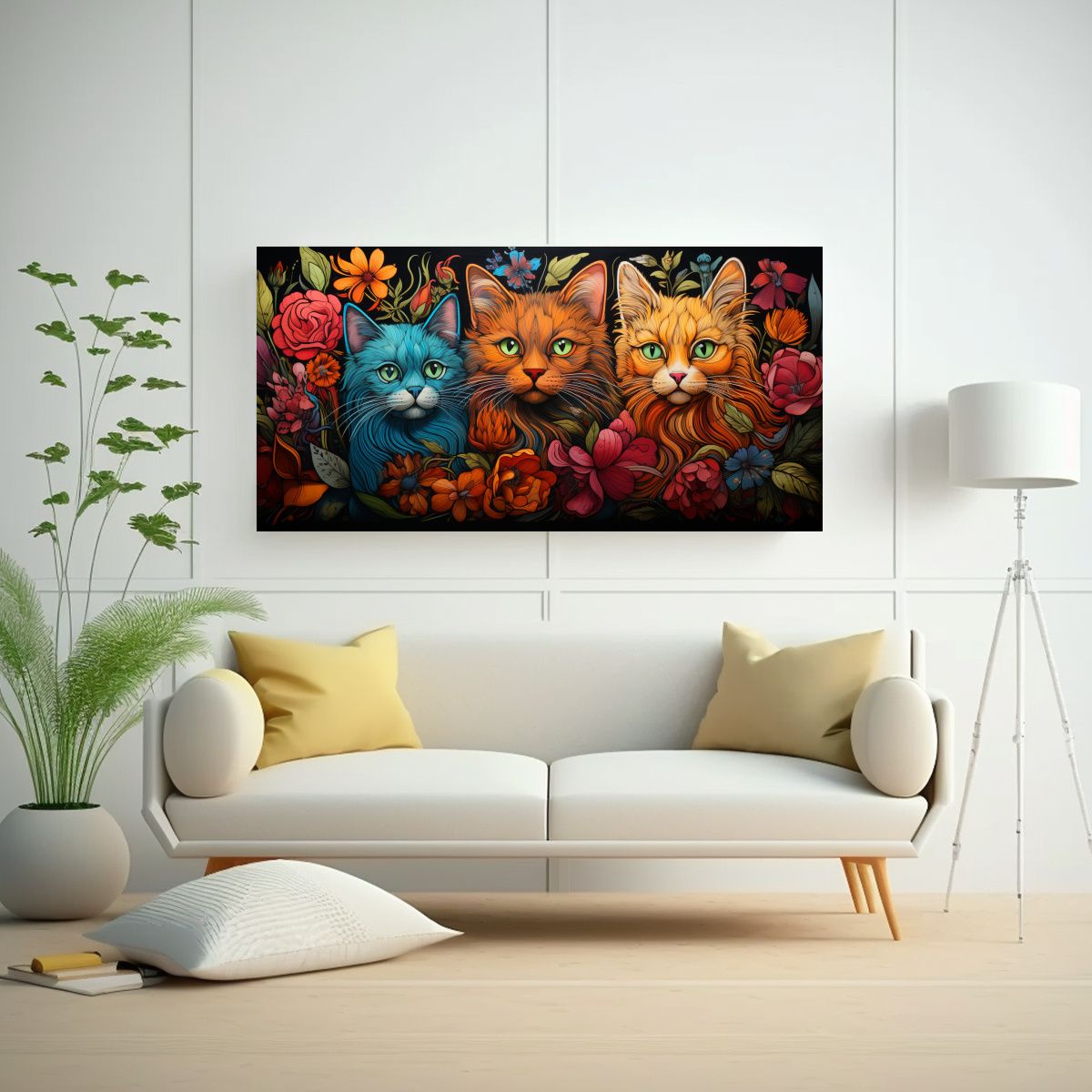 GENERICO - Pintura Digital Lienzo Gatos Vidriera Regalo Arte 60x30 Cm