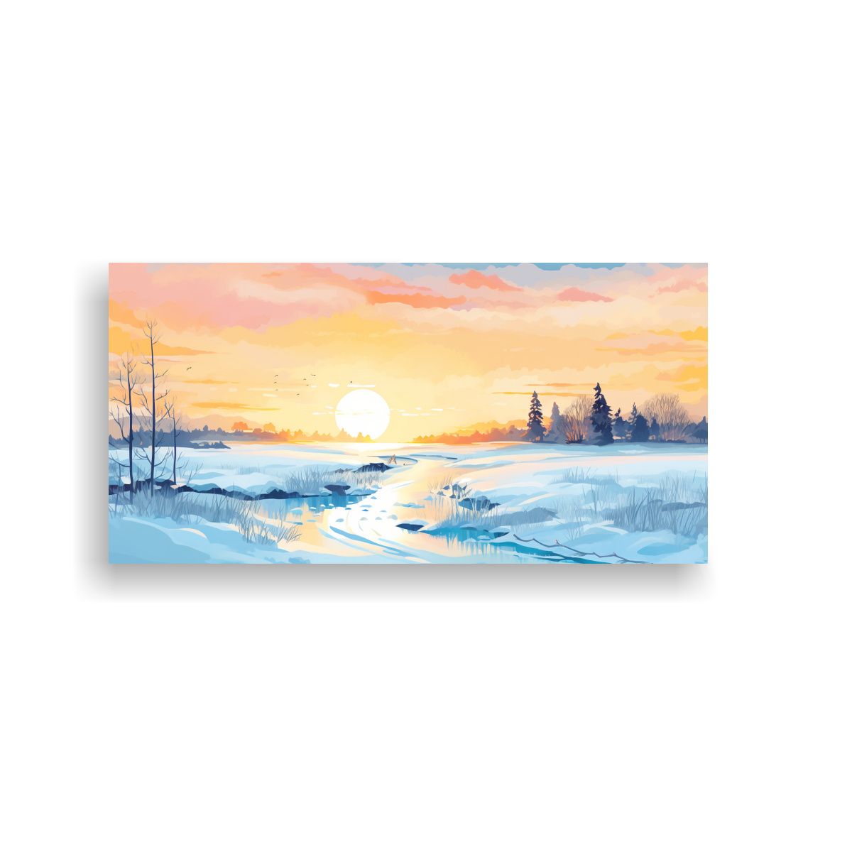 GENERICO - Paisaje Invernal De Invierno En Tonos Pasteles 100x50 Cm