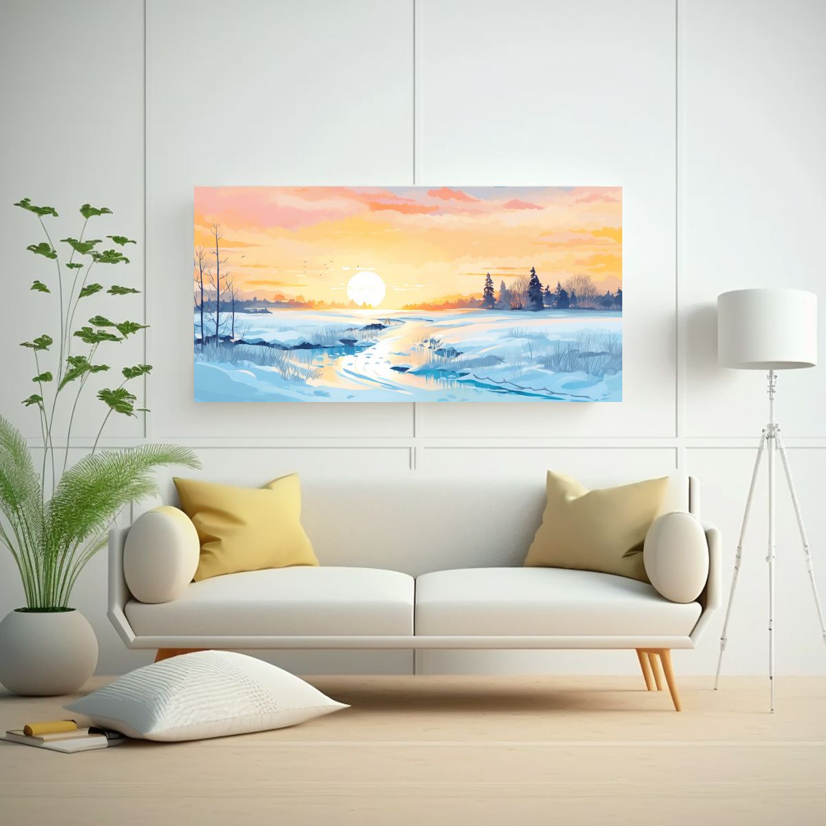 GENERICO - Paisaje Invernal De Invierno En Tonos Pasteles 100x50 Cm