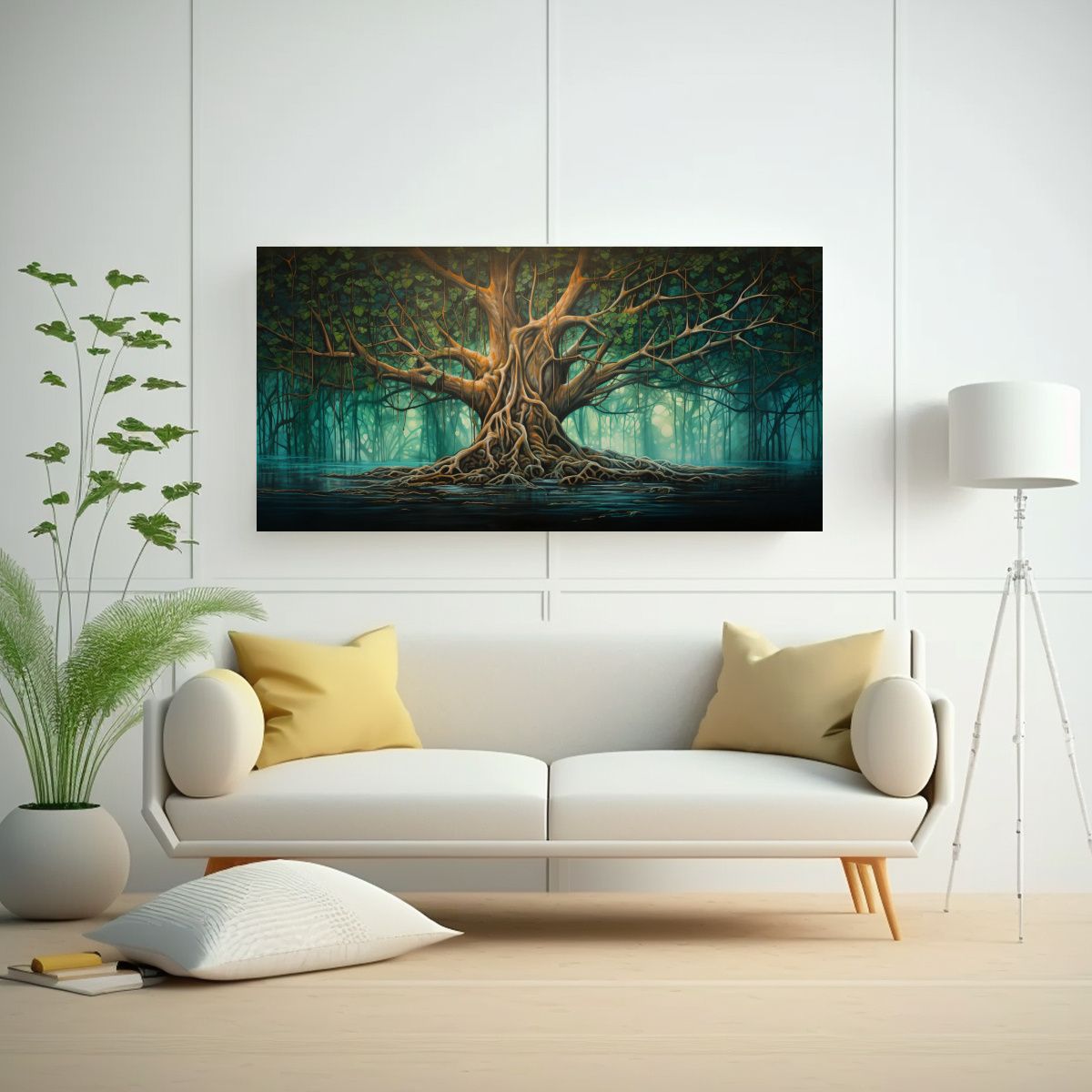 GENERICO - Cuadro Acuarela Abstracto A Banyan Tree En Estilo 80x40 Cm