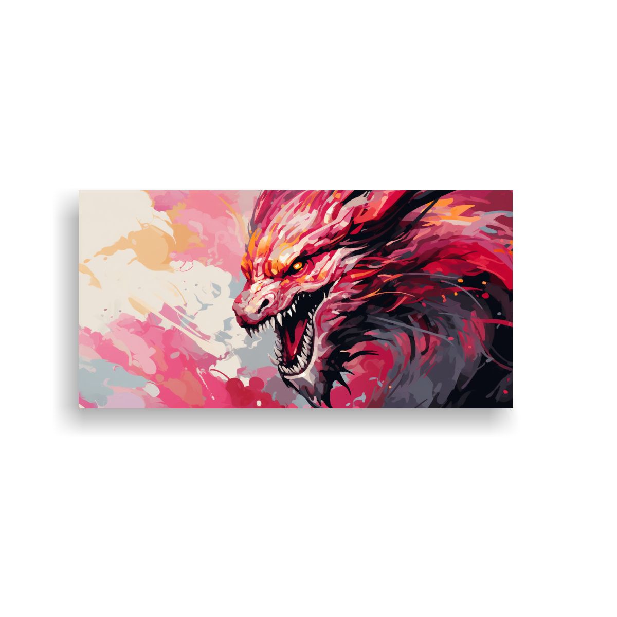 GENERICO - Pintura Enigmática Dragón En Pastel Y Rojo 80x40 Cm