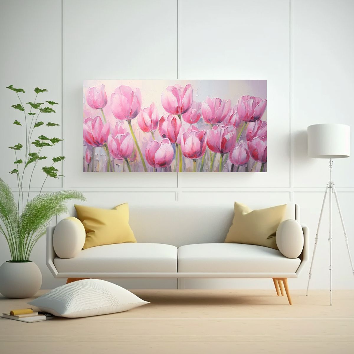 GENERICO - Cuadro Tonos Colorido Con Tulipanes Rosados En 60x30 Cm