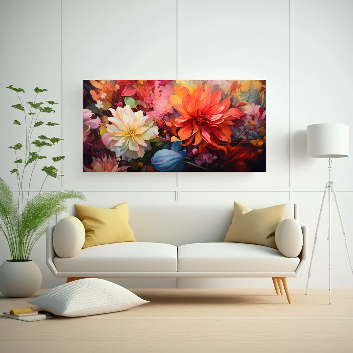 GENERICO - Cuadro Lienzo Acuarela Flores Abstracto Elegante 60x30 Cm
