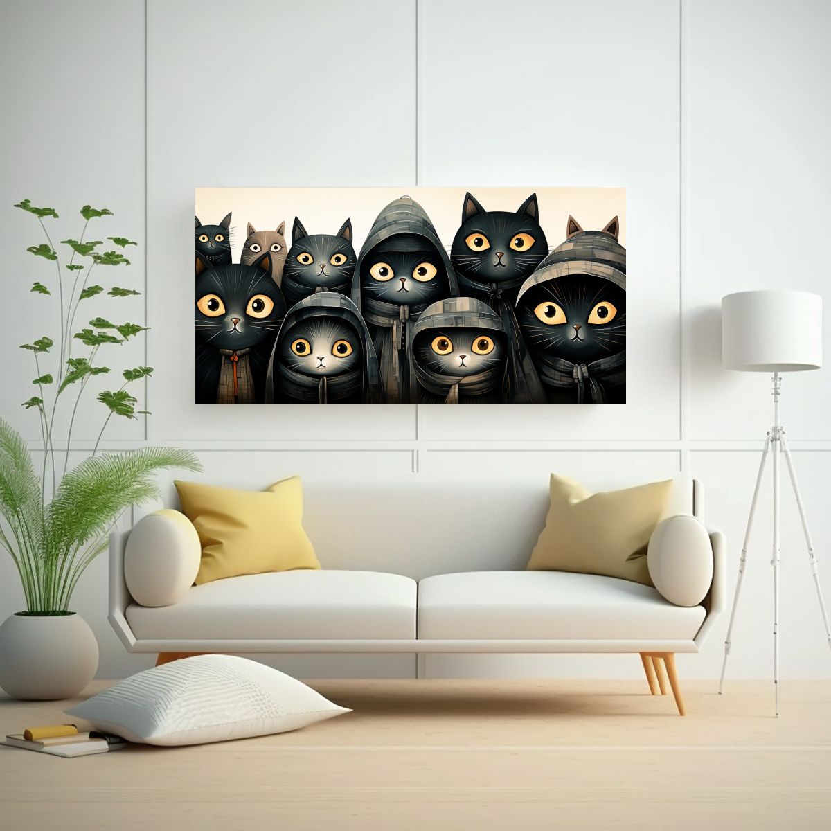 GENERICO - Pintura Abstracta Armonía Gatos Negros Suéter 80x40 Cm