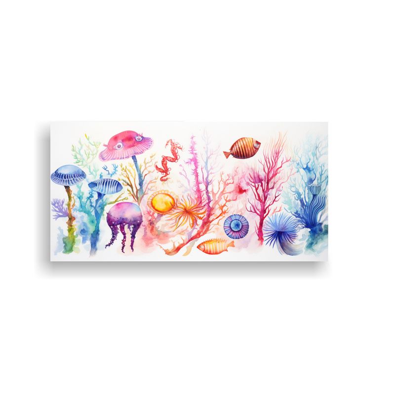 GENERICO - Cuadro Decorativo Simétrico Mar Vida Acuarelas 60x30 Cm
