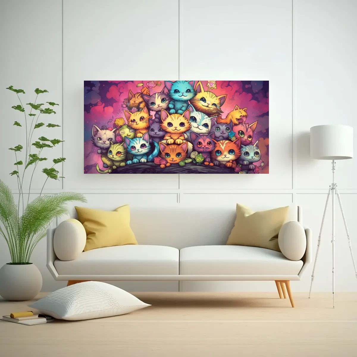 GENERICO - Cuadro Gatos Sentados En Un Montón Mirando Al 80x40 Cm