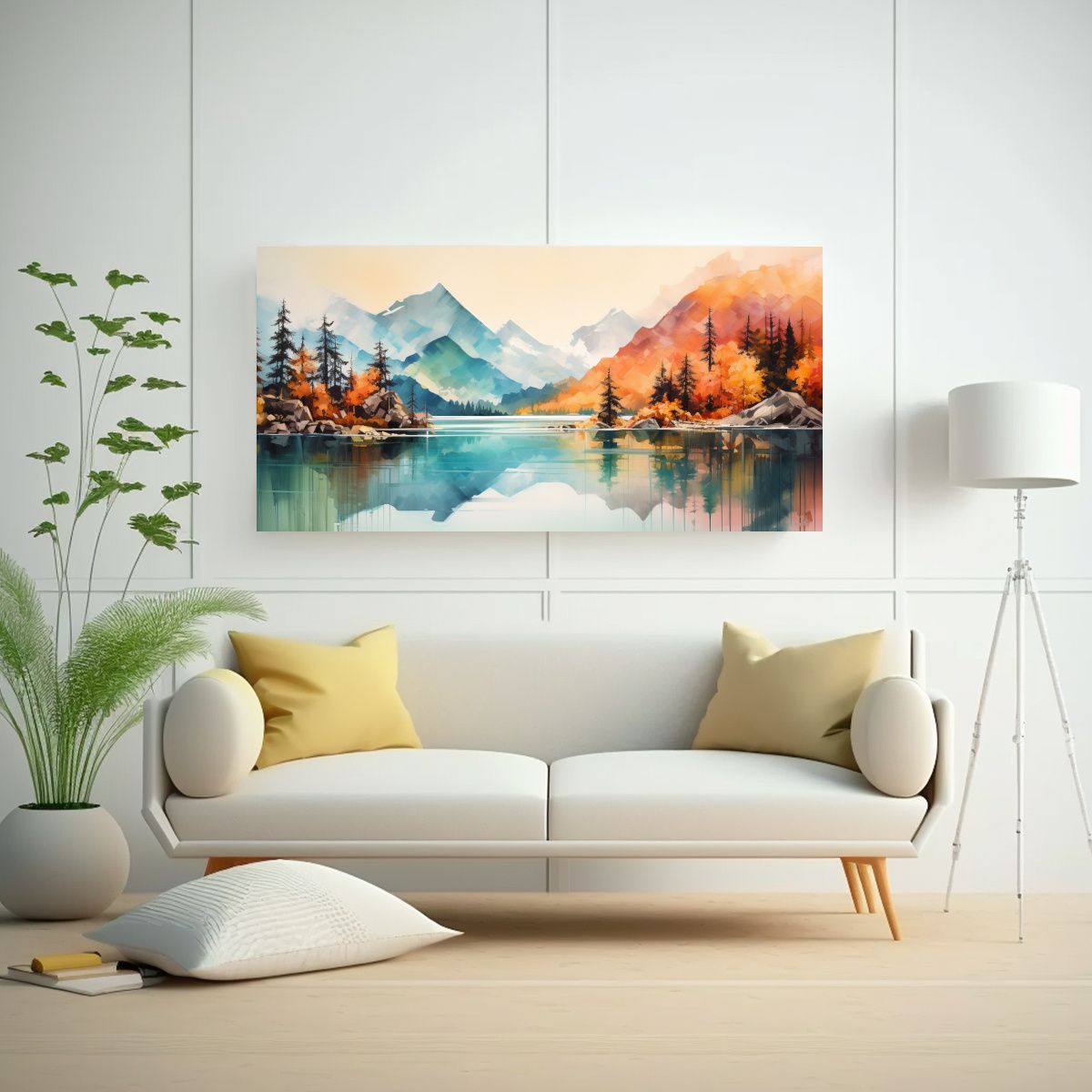 GENERICO - Pintura Abstracta De Montañas Y Lagos En Acuarela 60x30 Cm