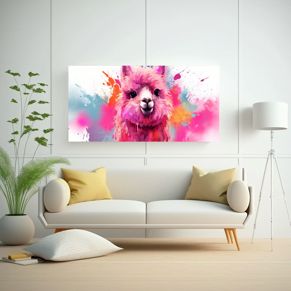 GENERICO - Cuadro Decorativo Alpaca En Colores Pastel Y Rosa 80x40 Cm